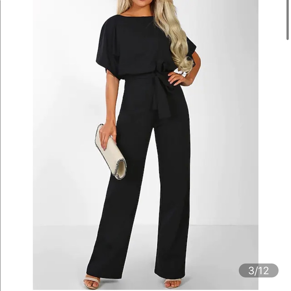 Women's Casual / Going out Black Jumpsuit Wide Leg Belted - size medium